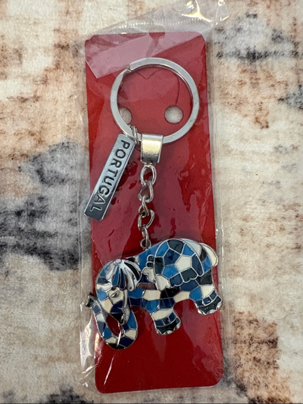🐘 Portugal Mosaic Elephant Blue Keychain - Portugal Souvenir